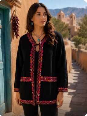 VTG Ann Lawrence Santa Fe Wool Jacket Embroidered Southwest Cardigan Art Wear XL
